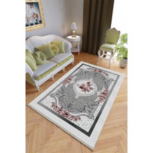 10 Post Online Klasik Salon Halısı Gri Pembe Yolluk Kaymaz Yuvarlak Oval Kesme Ince Yıkanabilir Halı