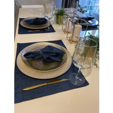 Decamor Home Keten Simli Dertsiz Lacivert Amerikan Servis 2’li