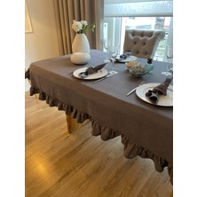 Decamor Home Vintage Fırfırlı Antrasit Gri Dikdörtgen Dertsiz Masa Örtüsü