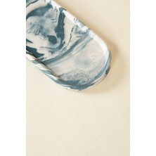 Handmeight Beton Oval Mavi Beyaz Mermer Desenli Altlık/sunumluk/tepsi/beton Dekoratif Sunumluk