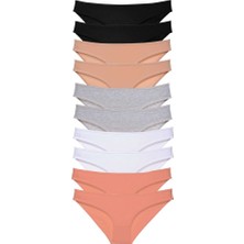 Royaleks 10 adet Süper Eko Set Likralı Kadın Slip Külot Siyah Ten Gri Beyaz Pudra