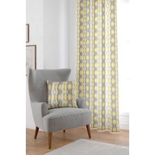 Cango Home Sarı Gri Geometrik Dijital Baskılı Perde CGH073-PR
