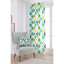 Cango Home Mavi Yeşil Modern Geometrik Desenli Dijital Baskılı Perde CGH065-PR