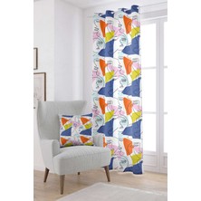 Cango Home Beyaz Çok Renkli Modern Siluet Desenli Dijital Baskılı Perde CGH1097-PR