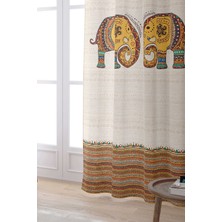 Cango Home Krem Etnik Fil Desenli Dijital Baskılı Perde CGH1256-2-PR