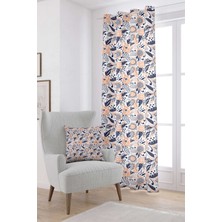 Cango Home Pembe Lacivert Çiçek Desenli Dijital Baskılı Perde CGH601-PR