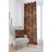 Cango Home Kahverengi Turuncu Zebra Leopar Desenli Dijital Baskılı Perde CGH350-PR