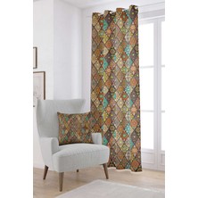 Cango Home Kahverengi Retro Etnik Desenli Özel Tasarım Yastık Dijital Baskılı Perde OTYK003-PR