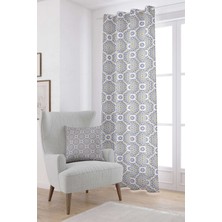 Cango Home Lacivert Sarı Retro Vintage Desenli Dijital Baskılı Perde OTYK031-PR