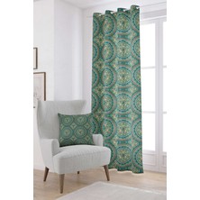 Cango Home Yeşil Sarı Retro Vintage Desenli Dijital Baskılı Perde OTYK049-PR
