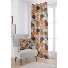 Cango Home Turuncu Kahverengi Retro Vintage Dijital Baskılı Perdeı OTYK294-PR