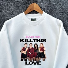 Wolters Outdoors Çocuk Blackpink Love  Oversize Baskılı Pamuklu  Uzun  Kollu Bisiklet Yaka Sweatshirt