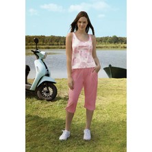 Doreanse Kadın Pembe Desenli Kapri Pijama Takımı 4243