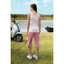 Doreanse Kadın Pembe Desenli Kapri Pijama Takımı 4243
