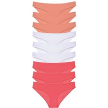 Royaleks 9 adet Süper Eko Set Likralı Kadın Slip Külot Pudra Beyaz Fuşya