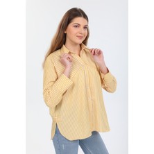 Pera Club Kadın Asimetrik Çizgili Oversize Gömlek