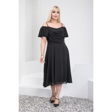 Livanomi Siyah Omzu Açık Büyük Beden Abiye Elbise