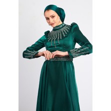 Livanomi Yeşil Ebru Tesettür Abiye Elbise