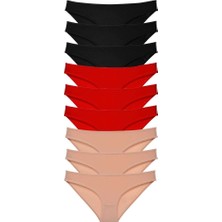 Royaleks 9 adet Süper Eko Set Likralı Kadın Slip Külot Siyah Kırmızı Ten