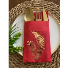 Kidspartim Gold Yaldızlı Kırmızı Yaprak Cepli Peçete 12 Lı 40X40