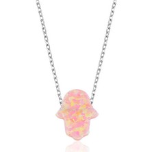 Stil Love Gümüş Pembe Opal Fatma Ana Eli Bayan Kolye
