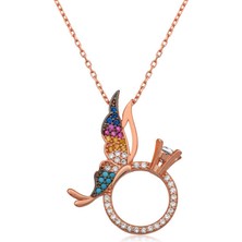 Stil Love Gümüş Tek Taş Yüzüklü Kelebek Kolye