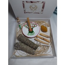 Palo Santo Hediyelik Ritüel Set, Palo Santo, Adaçayı, Lavanta, Balmumu Mum, Kibrit, Tütsülük