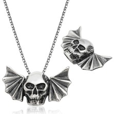 Stil Love Gümüş Kuru Kafa Erkek Kolye