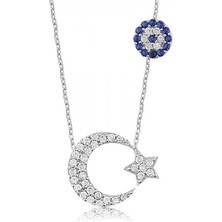 Stil Love Gümüş Ay Yıldız Bayan Kolye