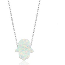 Stil Love Gümüş Beyaz Opal Fatma Ana Eli Kadın Kolye