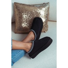 Nişantaşı Shoes Sweet Siyah Süet Içi Kürklü Düz Taban Sabo Ev Terliği