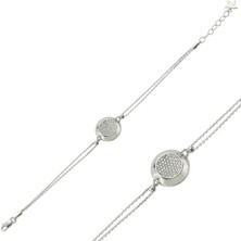 Stil Love Gümüş Beyaz Taşlı Yuvarlak Bayan Bileklik