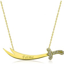Stil Love Gümüş Gold Isimli Zülfikar Kılıcı Bayan Kolye