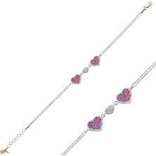 Stil Love Gümüş Pembe Kalpli Bayan Bileklik