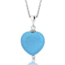 Stil Love Gümüş Turkuaz Taşlı Kalp Bayan Kolye