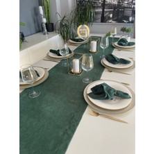 Decamor Home Kadife Dokulu Dertsiz Koyu Yeşil Uzun Runner Yılbaşı Özel Masası
