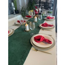 Decamor Home Kadife Dokulu Dertsiz Koyu Yeşil Uzun Runner Yılbaşı Özel Masası