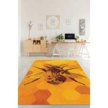 Homshtag Kraliçe Arı Dokuma Tabanlı Sarı Renkli Halı Geometrik Hayvan Baskılı Renkli Mutfak Halısı