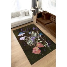 Homshtag Mikro Orman Koyu Renkli Mantarlı Mutfak Halısı Siyah Mantar Baskılı Özel Tasarım Halı