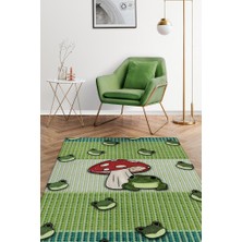 Homshtag Şaşkın Kurbağa Yeşil Renkli Minimalist Mutfak Halısı Kurbağa Baskılı Özel Tasarım Halı