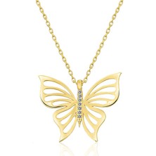 Stil Love ​Gümüş Gold Bahar Kelebeği Bayan Kolye