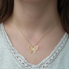 Stil Love ​Gümüş Gold Bahar Kelebeği Bayan Kolye