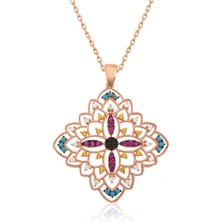 Stil Love Gümüş Rose Etnik Desenli Madalyon Kolye