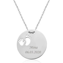 Stil Love ​Gümüş El Ayak Izi Yeni Doğan Kolye