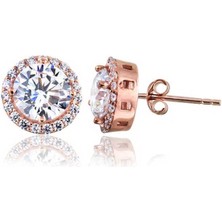 Stil Love Gümüş Rose Oval Montür Pırlanta Modeli Küpe