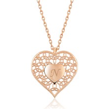 Stil Love ​Gümüş Rose Kişiye Özel Kalbin Içinde Kalp Bayan Kolye