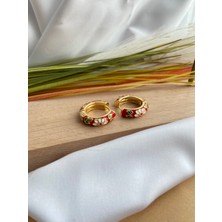 Jewelry Room Kabartmalı Çiçek Desenli Mineli Halka Küpe