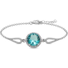 Stil Love Gümüş Aquamarine Bayan Bileklik