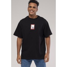 Glb Catch Erkek Owersıze Bisiklet Yaka New York Baskılı Tişört -Siyah