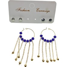 X-lady Accessories Altın Renk Mavi  Boncuk Şık Sallantılı El Işi Kombin Küpe - 2231